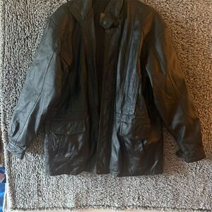 ICI Men's Vintage Bomber Jacket Black Leather Size M Casual Zip-Up with flaws